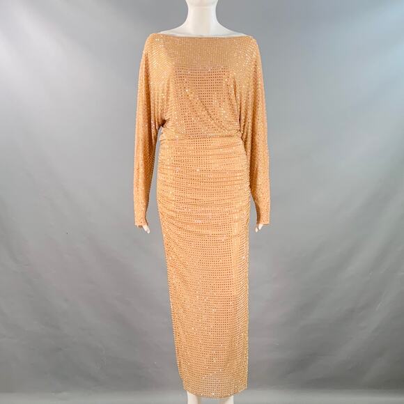 SELF-PORTRAIT Size 4 Beige Polyester Blend Rhinestones Long Cocktail Dress - Picture 1 of 8